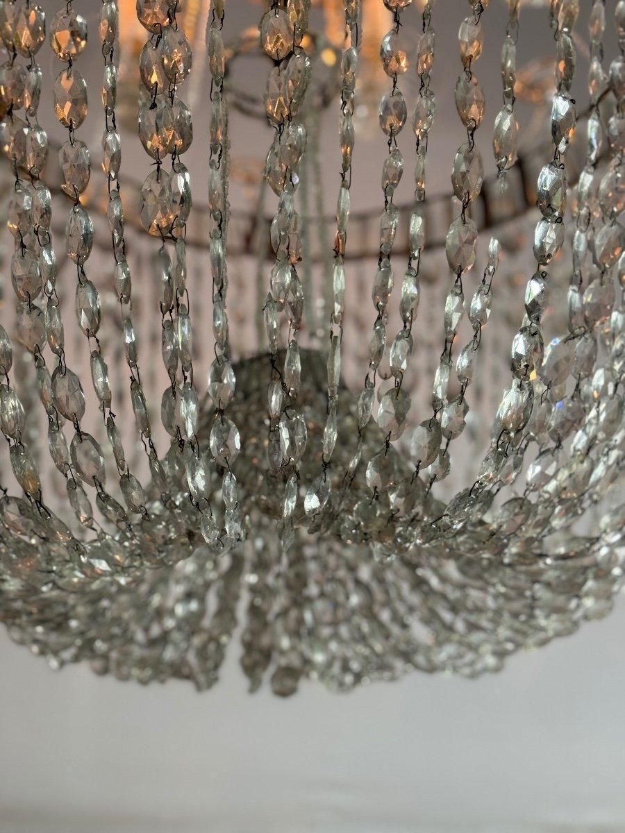 photo for sale Important Navette Cut Crystal Pearl Bag Chandelier, Circa 1800