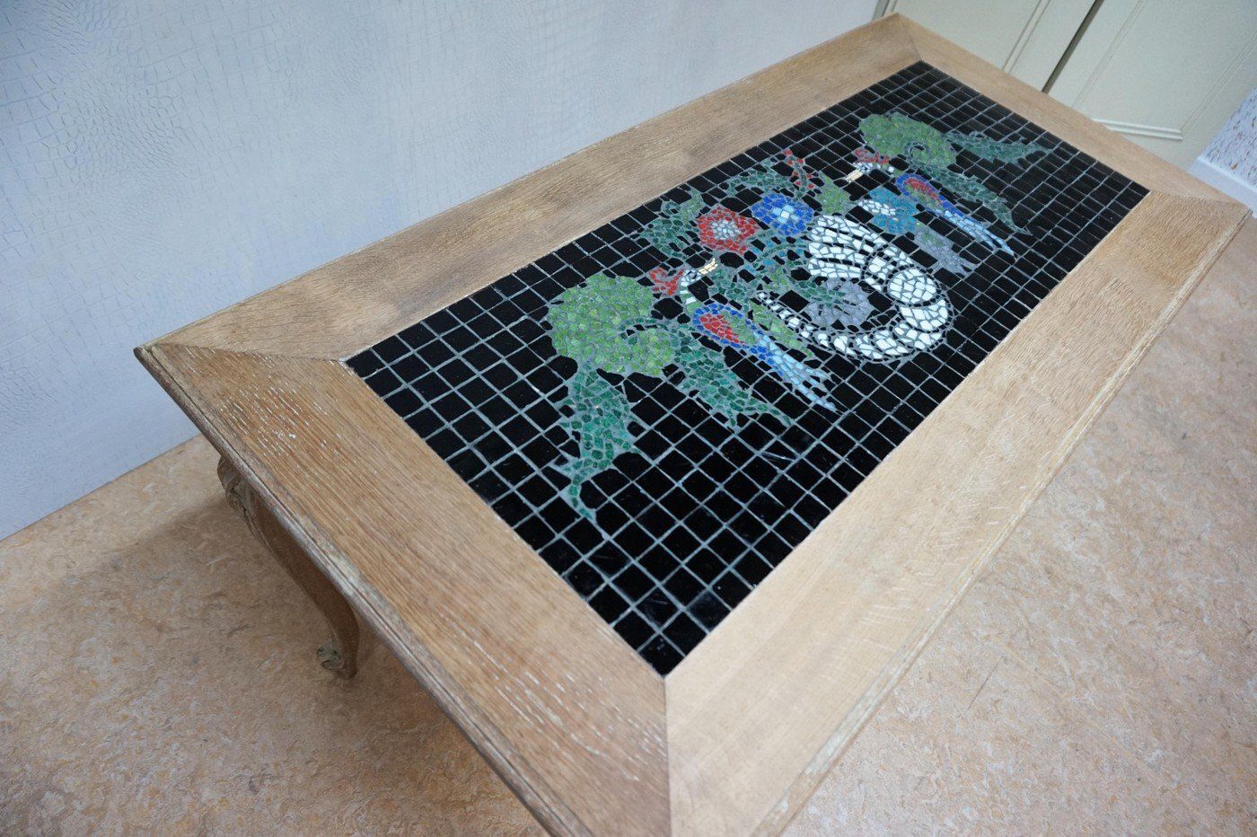 photo furniture Louis XV French Oak & Mosaik Coffee Table, 1970s