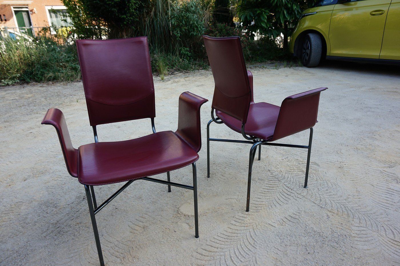 Armchairs In Bordeaux Red Leather By Ross Littell For Matteo Grassi, Steel, Italy, 1980s, Set Of 2 photo 676.0