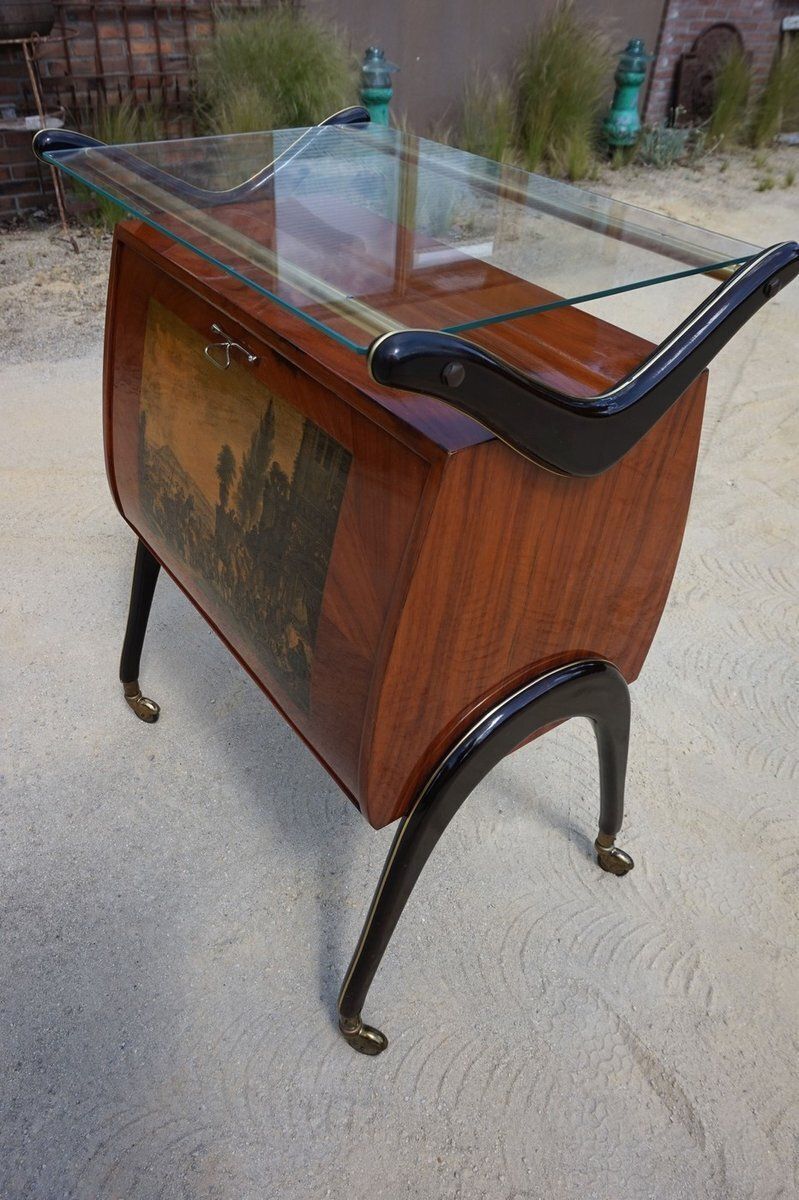 photo furniture Mid Century Modern Italian Cocktail Bar Cart Cabinet Attributed To Cesare Lacca, 1960s