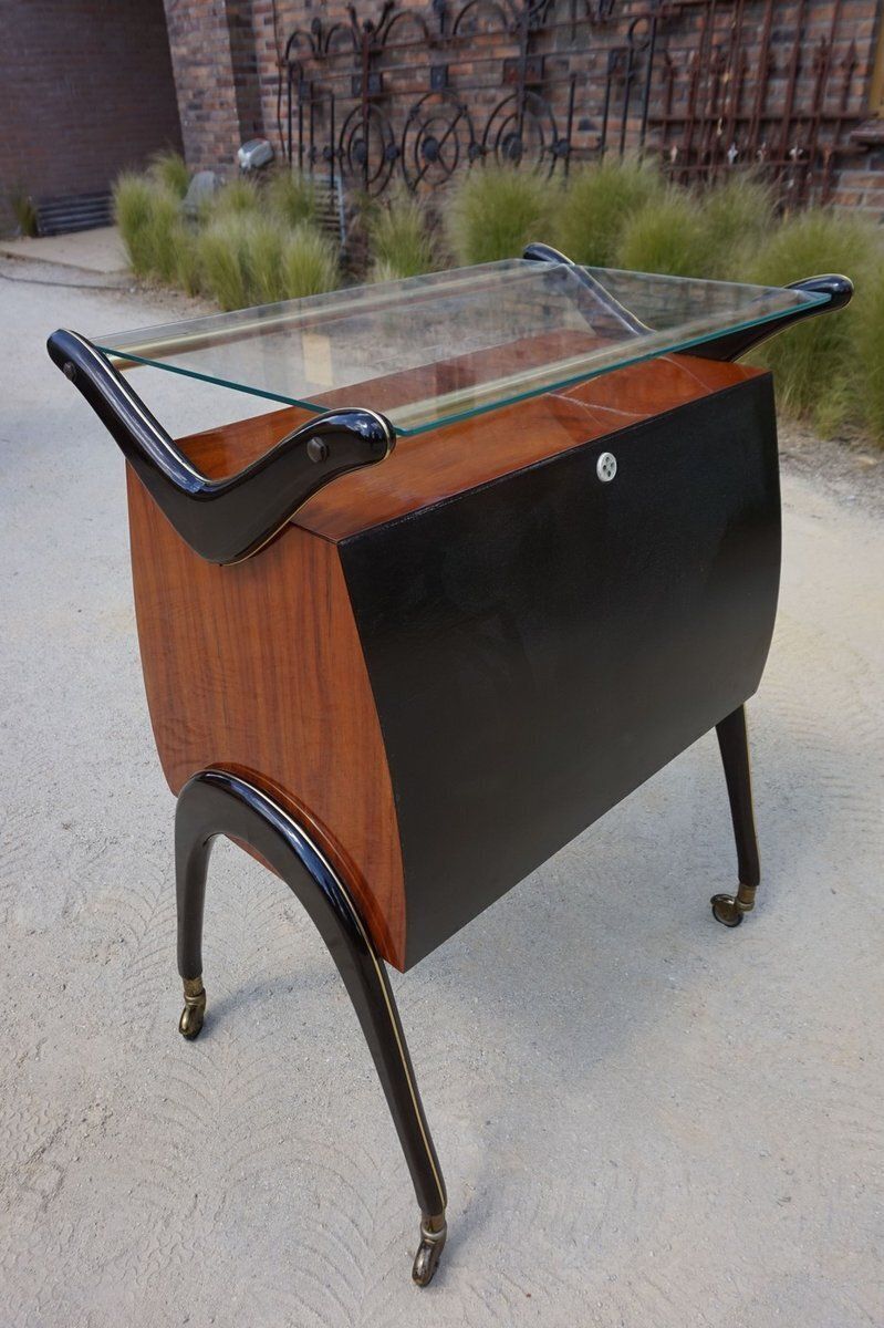 photo for sale Mid Century Modern Italian Cocktail Bar Cart Cabinet Attributed To Cesare Lacca, 1960s