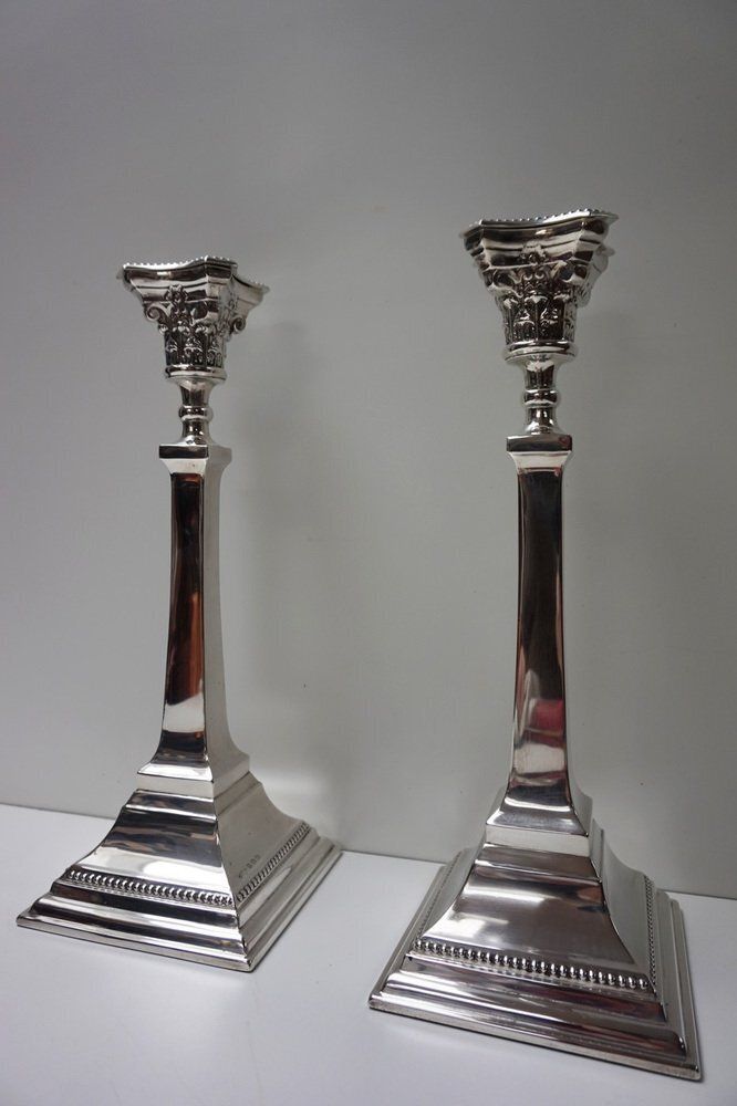 Neoclassical Sterling Silver Column Form Candleholders Birmingham By Bayliss And Coulthard, 1913, Set Of 2 photo 1201.0