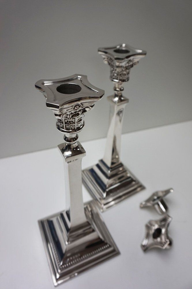 Neoclassical Sterling Silver Column Form Candleholders Birmingham By Bayliss And Coulthard, 1913, Set Of 2 photo vintage