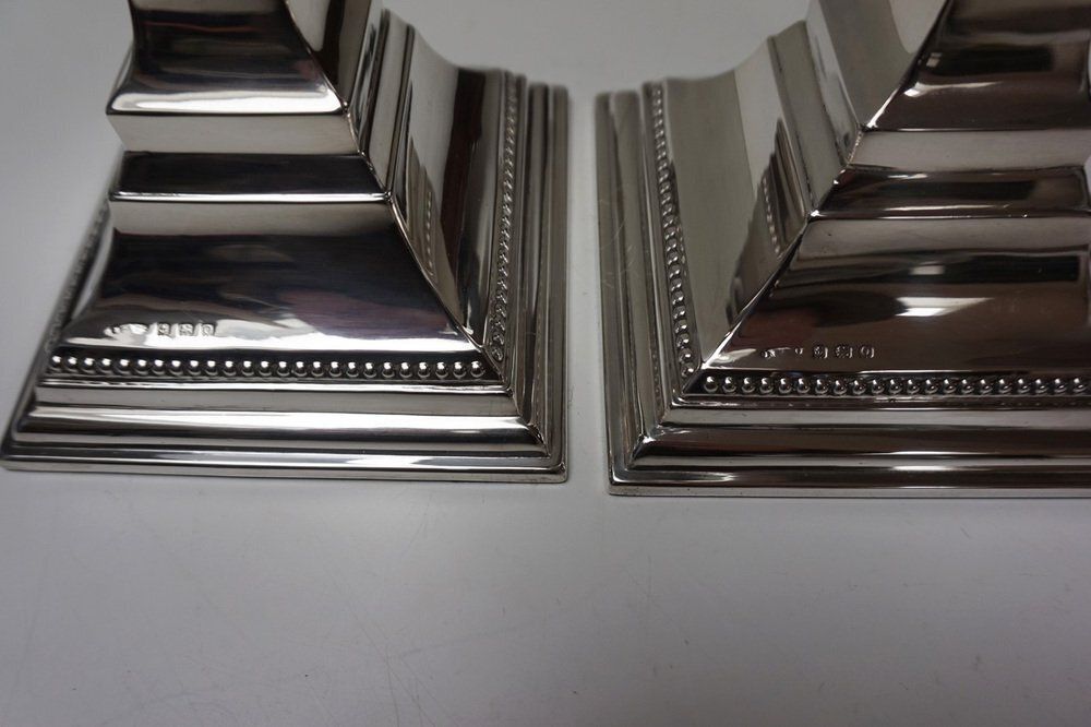 photo for sale Neoclassical Sterling Silver Column Form Candleholders Birmingham By Bayliss And Coulthard, 1913, Set Of 2