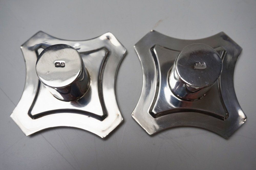 Home Decor Neoclassical Sterling Silver Column Form Candleholders Birmingham By Bayliss And Coulthard, 1913, Set Of 2 photo