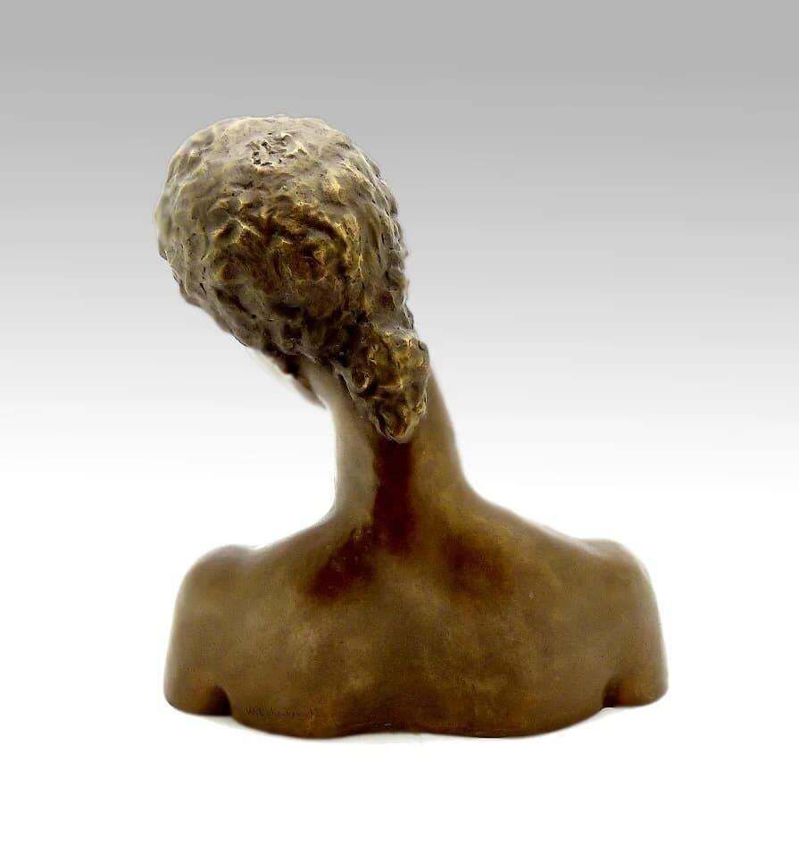 Bronze Bust , Inclined Head Of A Woman, Xxth Century photo Art