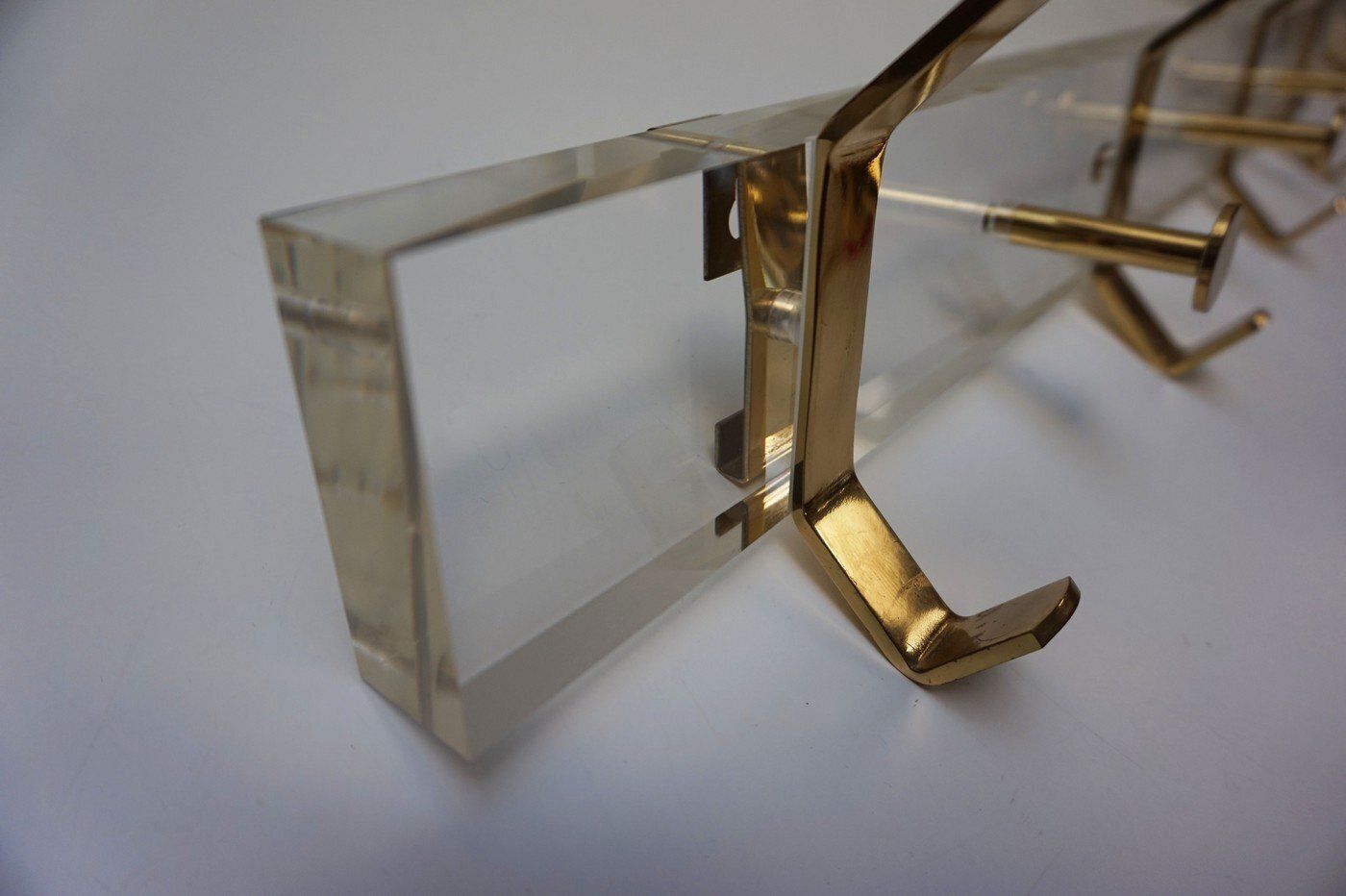 Hollywood Regency Acrylic Glass And Brass Wall Coat Rack, 1970s photo 317.0