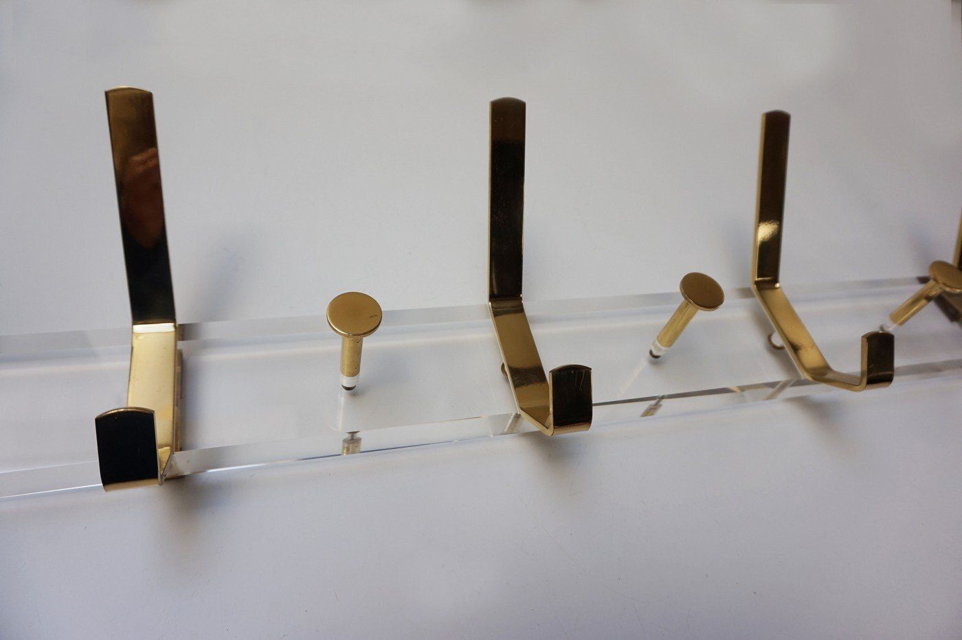 Hollywood Regency Acrylic Glass And Brass Wall Coat Rack, 1970s photo vintage