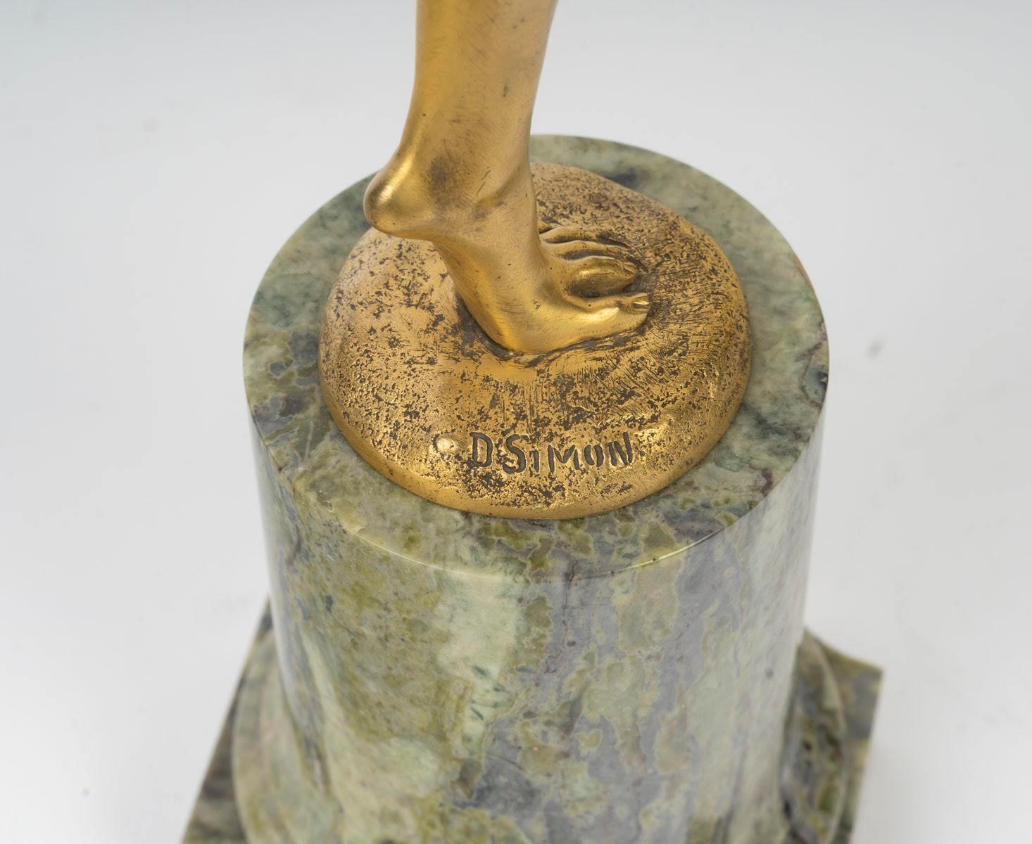 photo for sale Dancer With Tambourine, Gilded Bronze Sculpture, Art Deco Period, Circa 1930.
