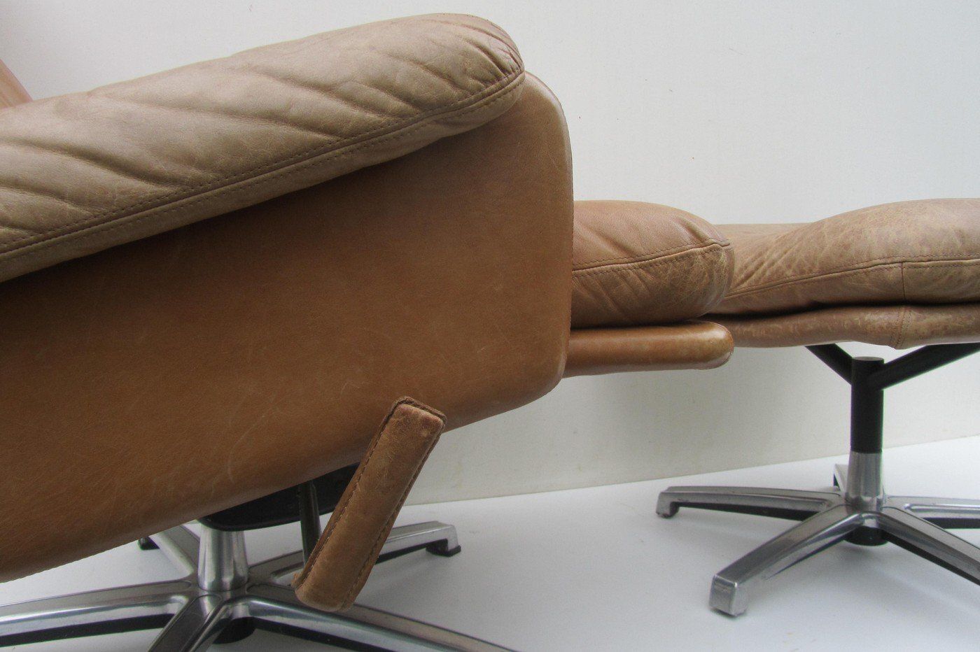 Set Of Mid Century Leather High Back Swivel Armchair With Ottoman, 1960s photo 1518.0