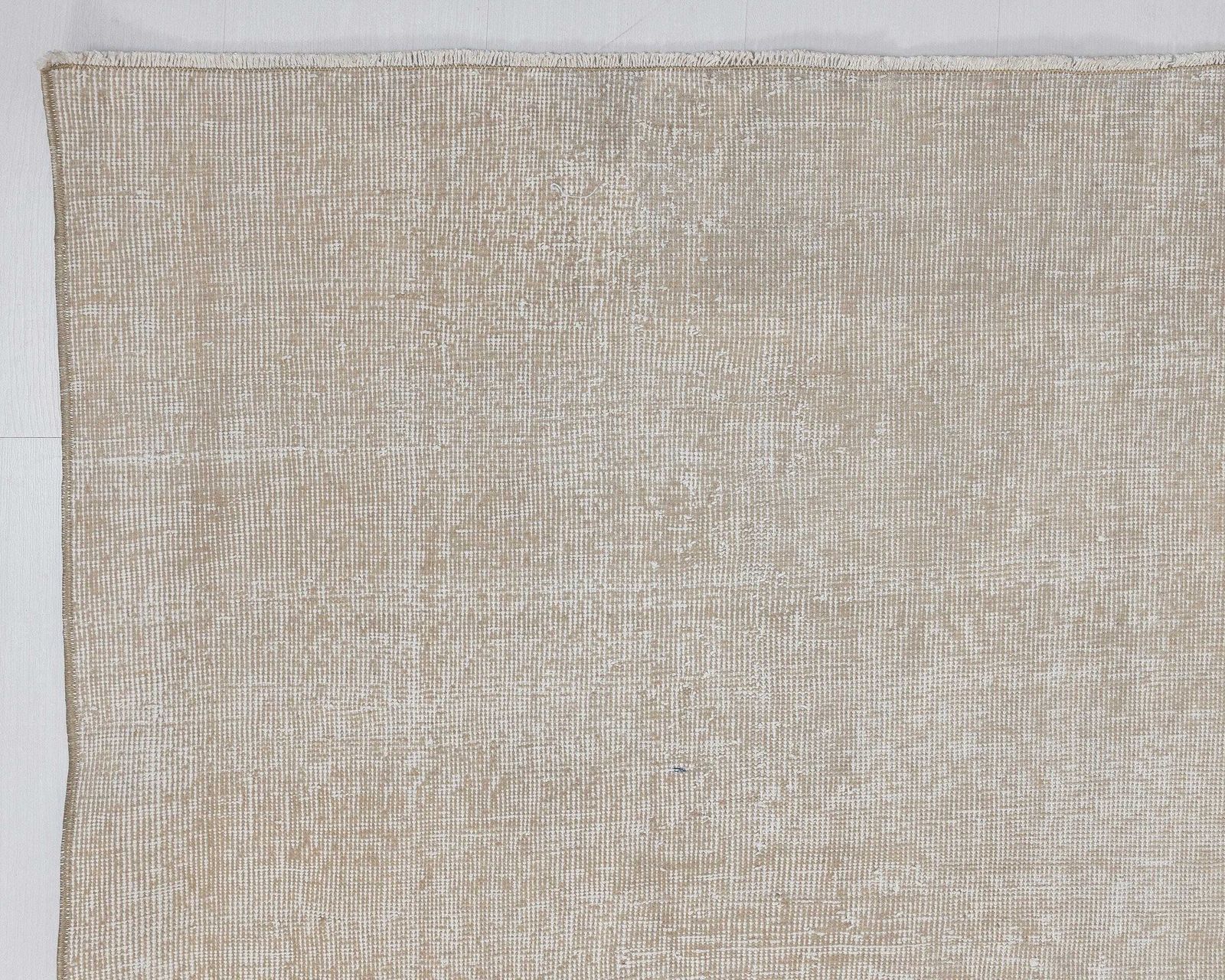 Plain Vintage Rug 7x10, Turkish Beige Neutral Solid Large Handmade Wool Carpet, 6.8x9.8 Feet photo vintage