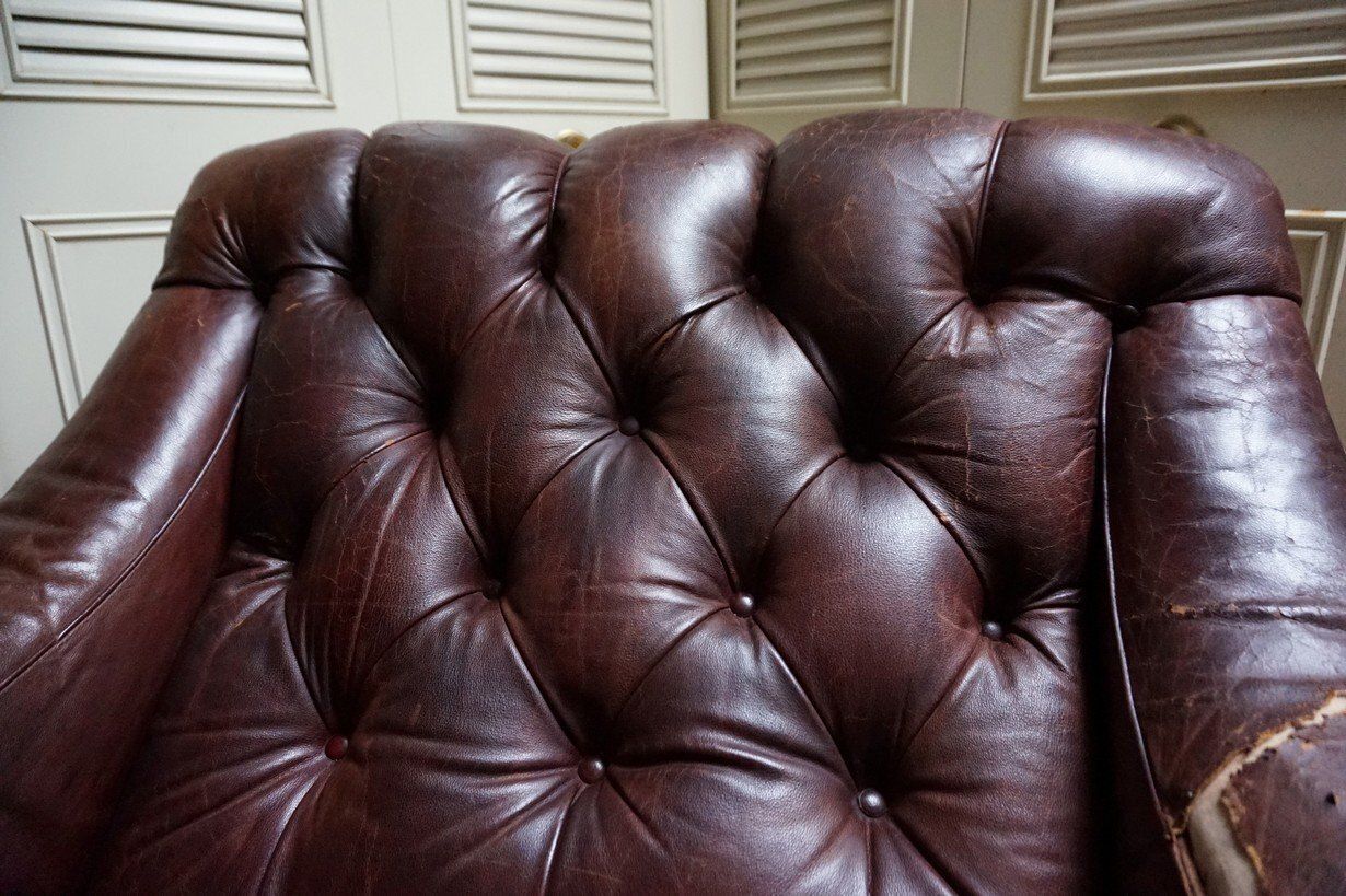 photo buy 19th Century Distressed Leather Chesterfield Library Armchair