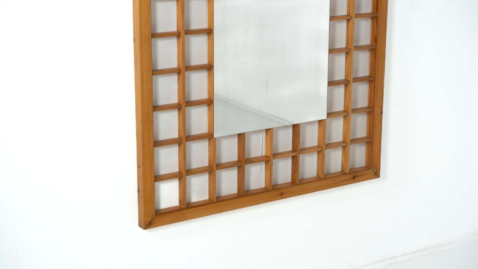 Large Mirror With Wooden Grid, Italy, 1960s photo Home Decor