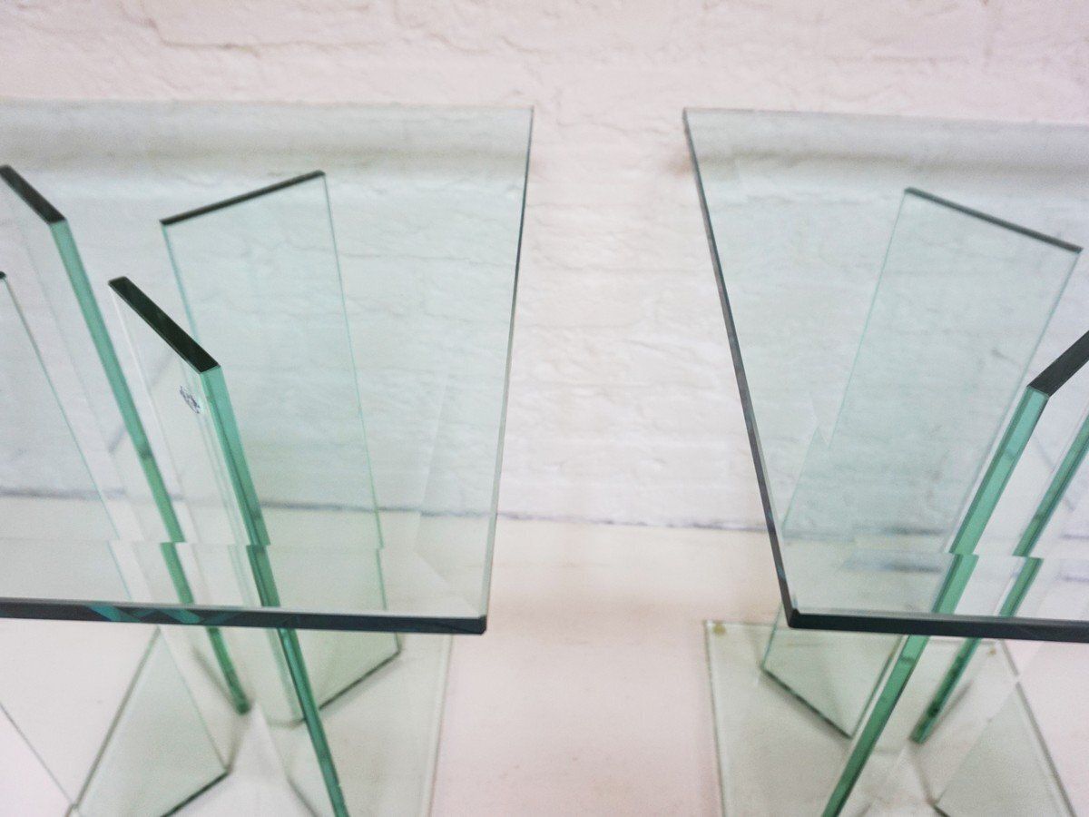Mid Century Modern Art Glass Side Tables By Tg Design, 1970s, Set Of 2 photo Furniture