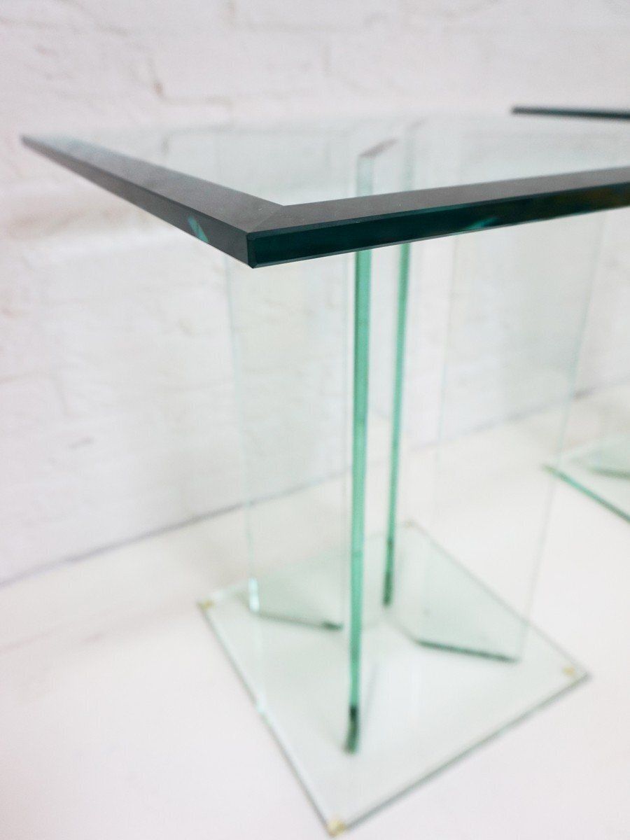photo furniture Mid Century Modern Art Glass Side Tables By Tg Design, 1970s, Set Of 2