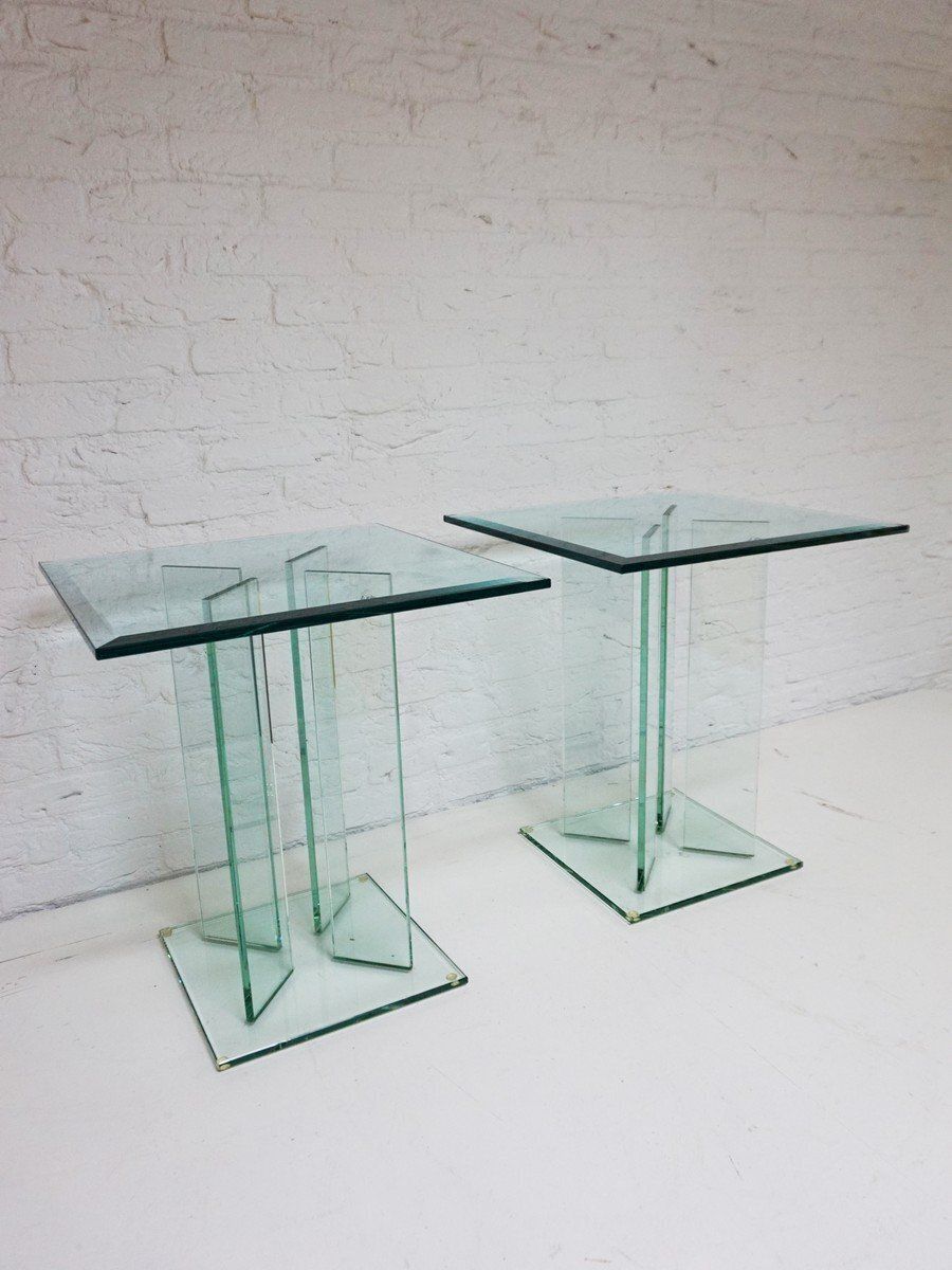 photo vinterior Mid Century Modern Art Glass Side Tables By Tg Design, 1970s, Set Of 2