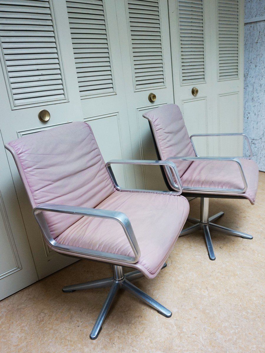 Set Of Delta Pink Leather Office Chairs From Wilkhahn, 1968 photo for sale