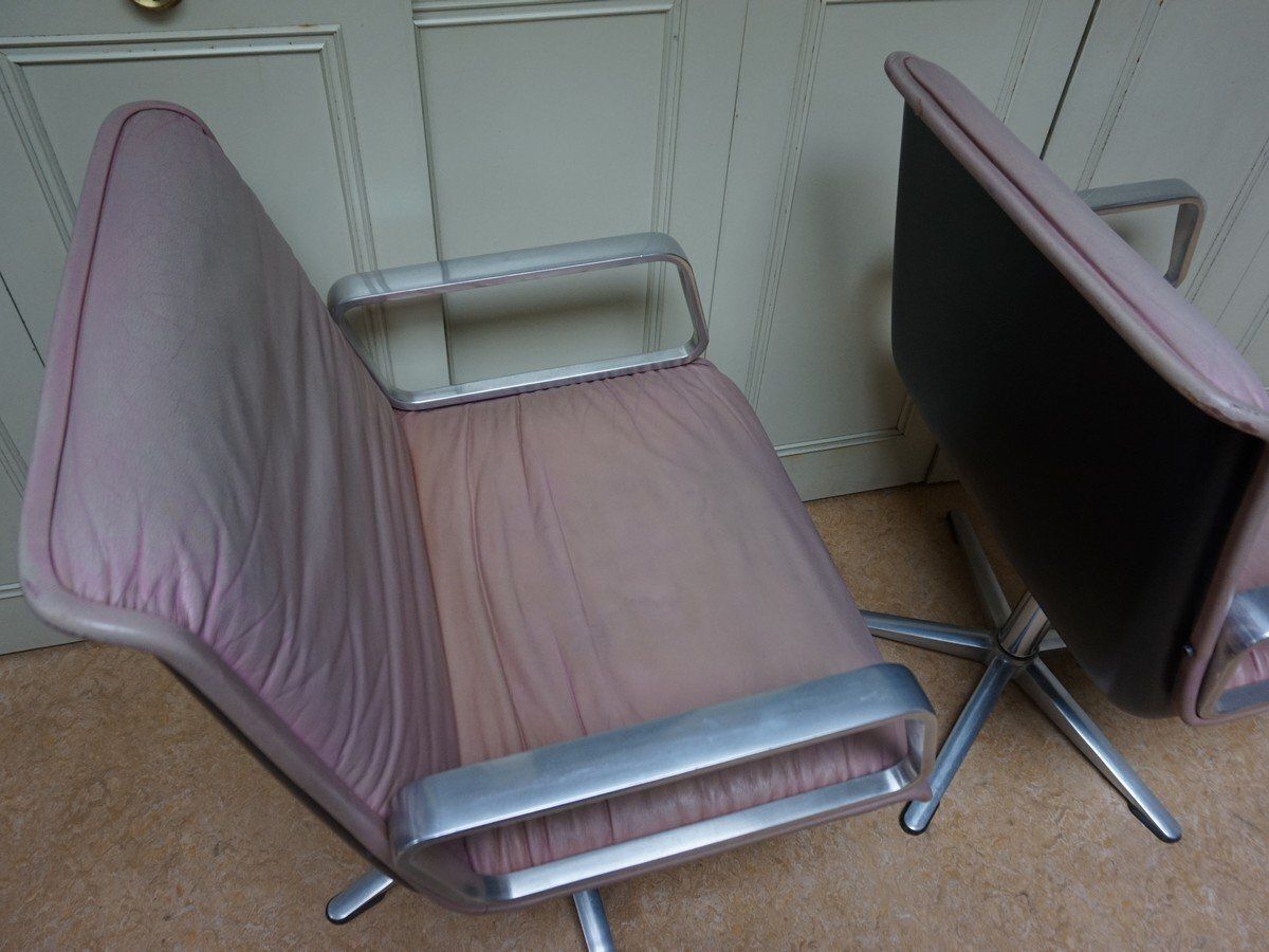 Set Of Delta Pink Leather Office Chairs From Wilkhahn, 1968 photo 690.0