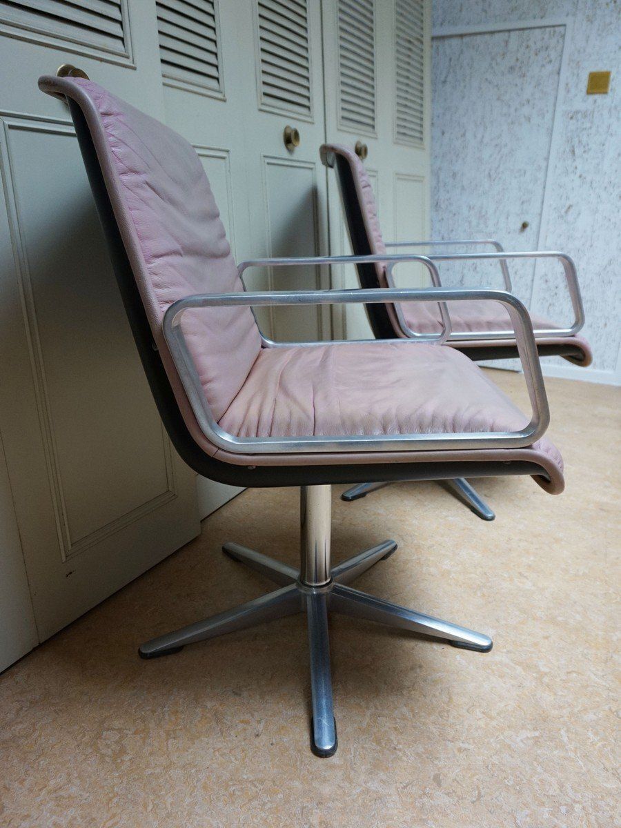 Set Of Delta Pink Leather Office Chairs From Wilkhahn, 1968 photo vintage
