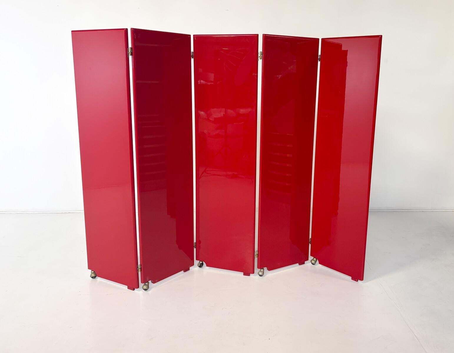 Mid Century Modern Red Lacquered Room Divider, Italy, 1960s photo Home Decor