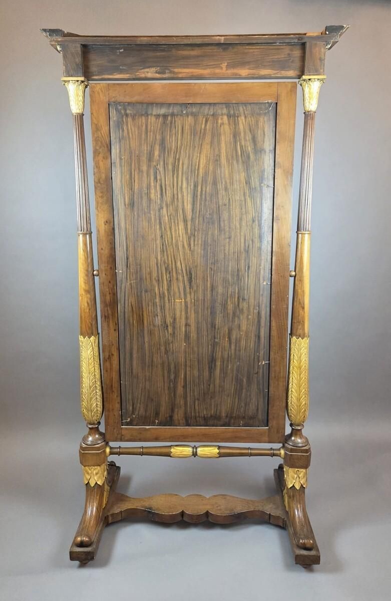 Empire Mahogany And Giltwood Psyche Mirror, 19th Century photo for sale