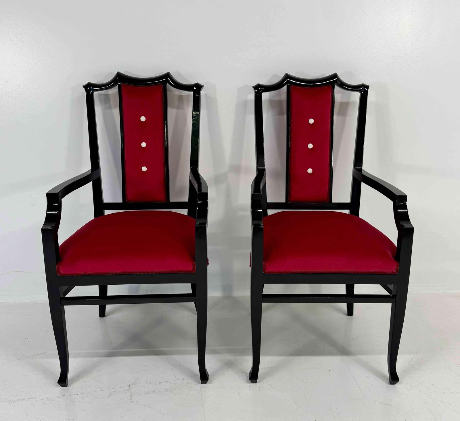Set Of 8 Seats With 6 Chairs And 2 Armchairs, Black Lacquered Wood And Velvet photo vinterior