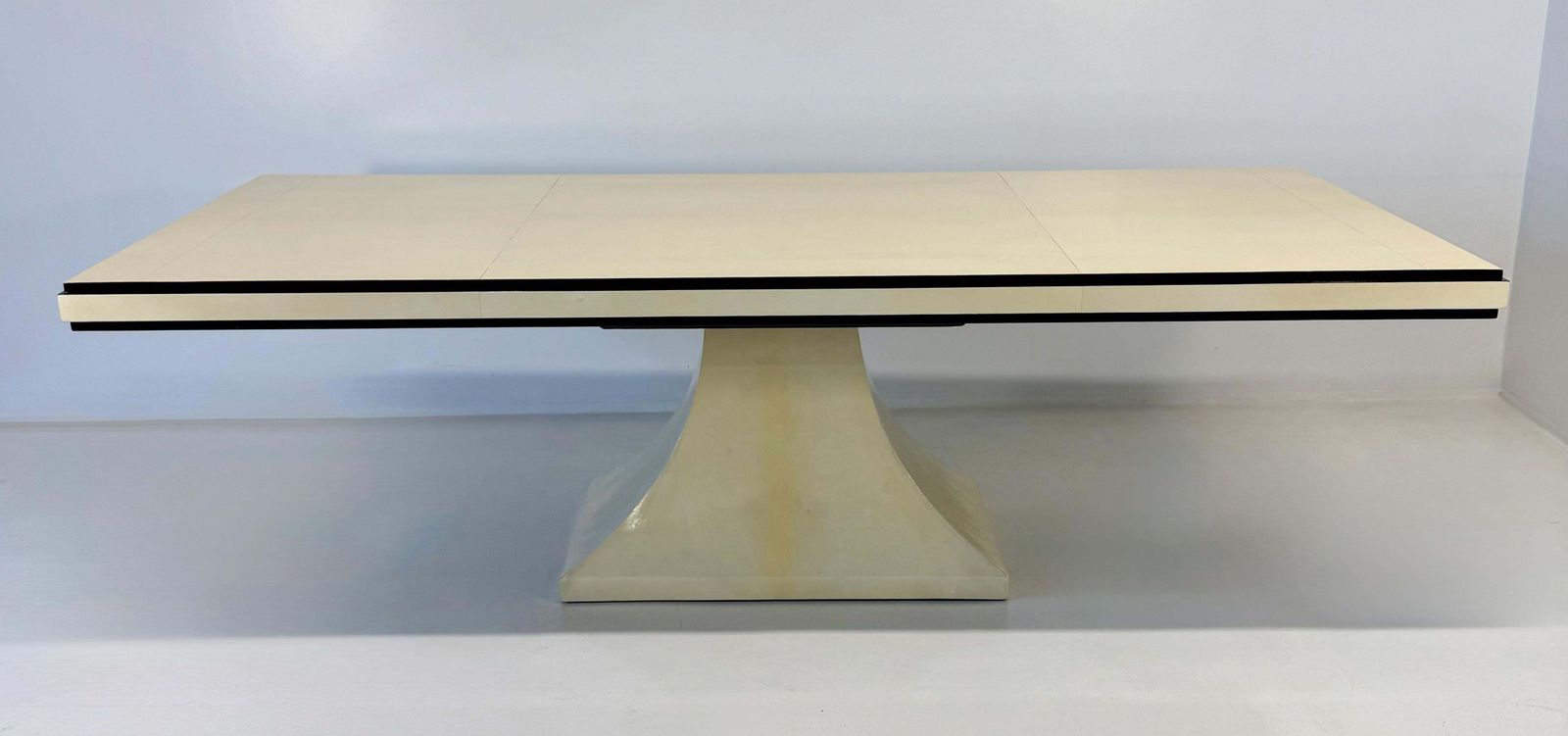 Italian Art Deco Table In Parchment Leather With Black Profiles, 1940s photo for sale