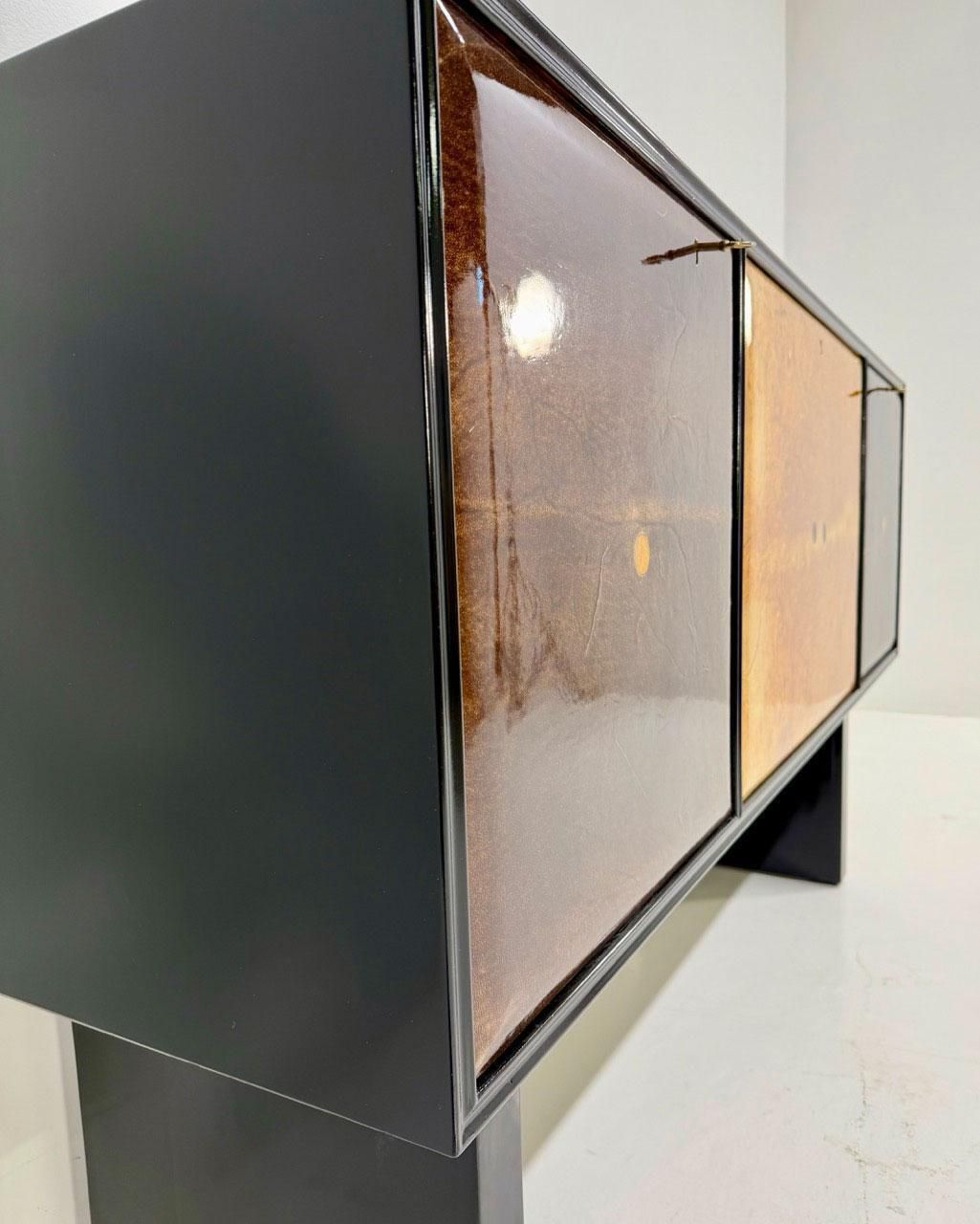 Italian Art Deco Sideboard With Parchment Leather And Ebonized Wood, 1950s photo vintage