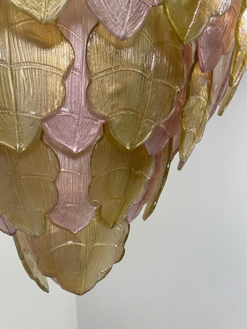 Italian Art Deco Gold And Pink Murano Glass Chandelier photo vinterior