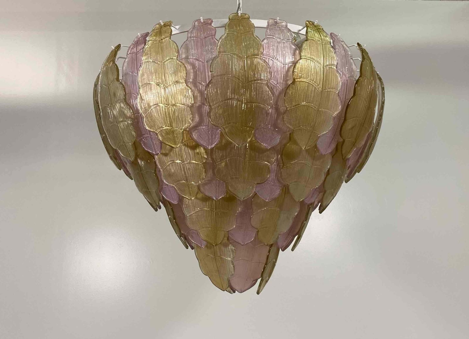 Italian Art Deco Gold And Pink Murano Glass Chandelier photo buy