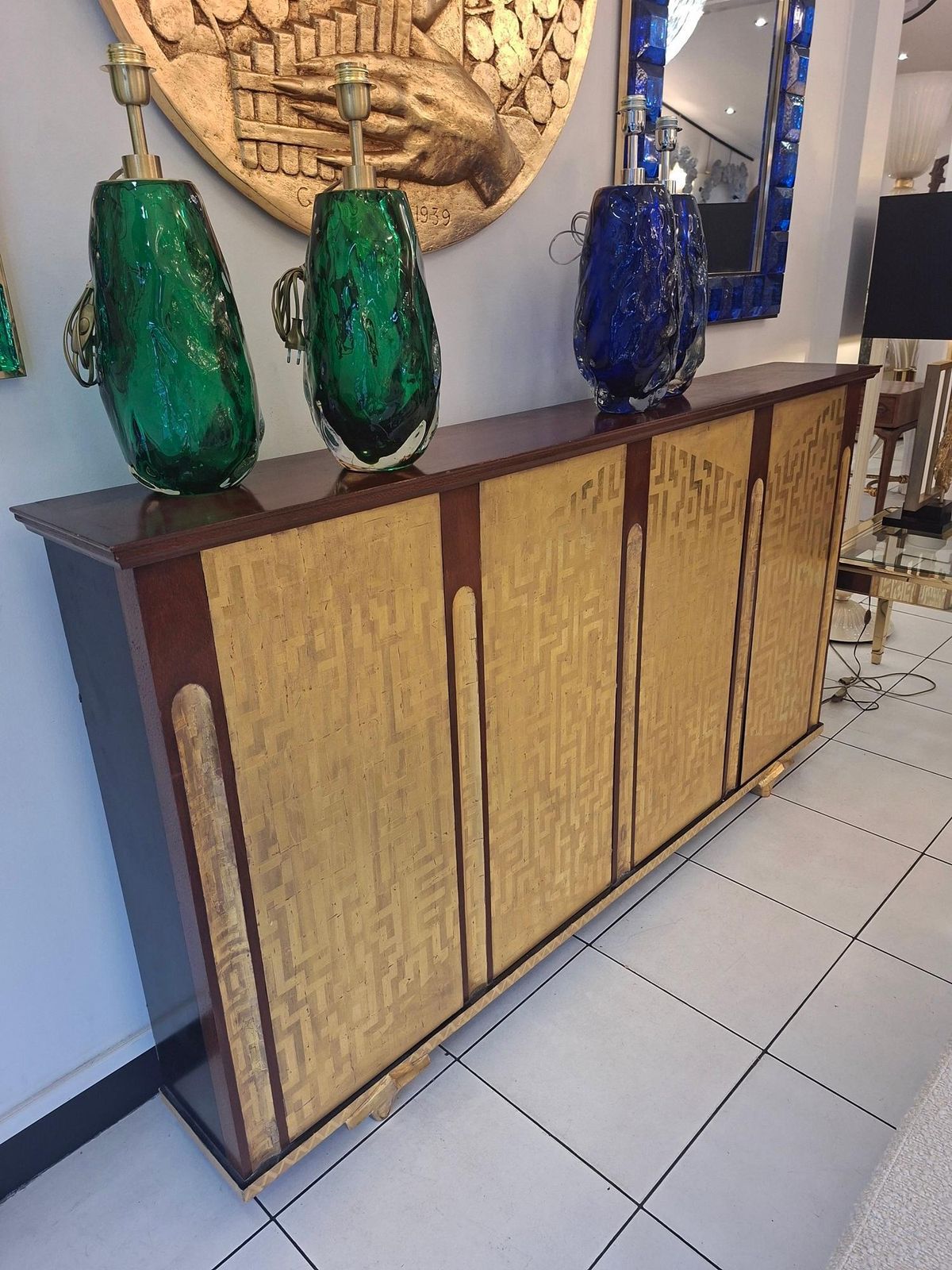 photo buy Console Furniture After Eugene Printz With 4 Doors Gold Leaves Lacquered