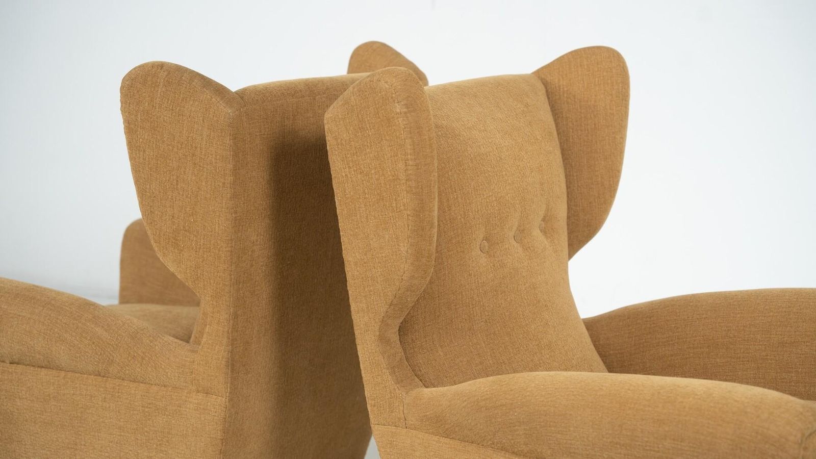 photo for sale Mid Century Modern Pair Of Highback Armchairs, New Upholstery