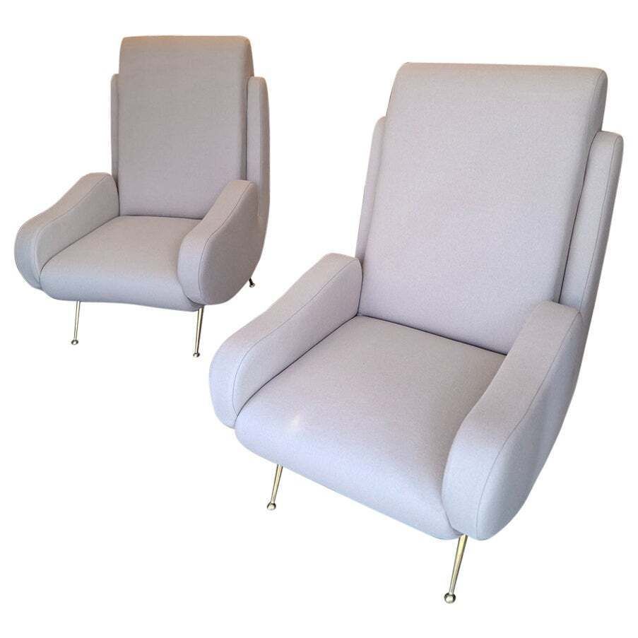 Pair Of Armchairs In Light Beige Fabric