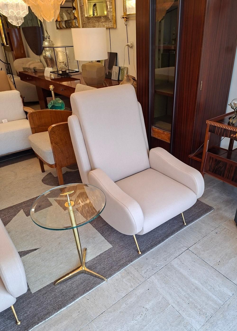 Pair Of Armchairs In Light Beige Fabric photo for sale