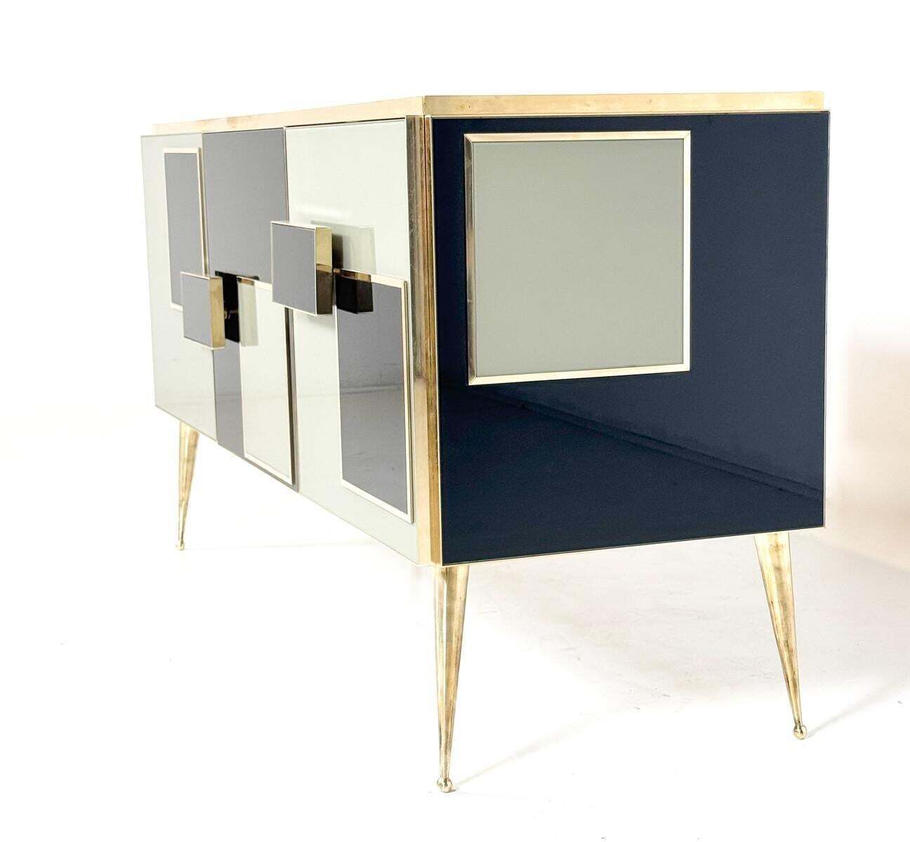 Contemporary Sideboard, Wood Glass And Brass, Italy photo for sale