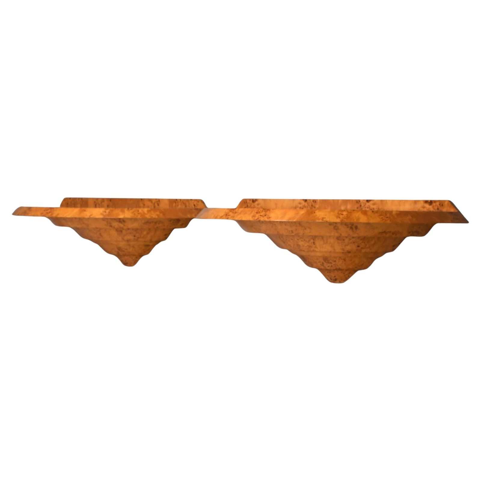 Rare And Elegant Pair Of Art Deco Consoles In Burl Wood.