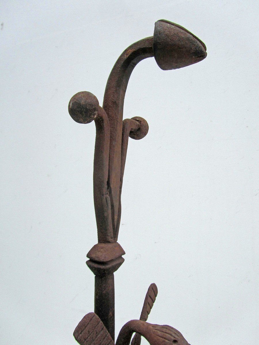 Antique Hand Forged Iron Dragon Gothic Andirons, 1700s, Set Of 2 photo vinterior