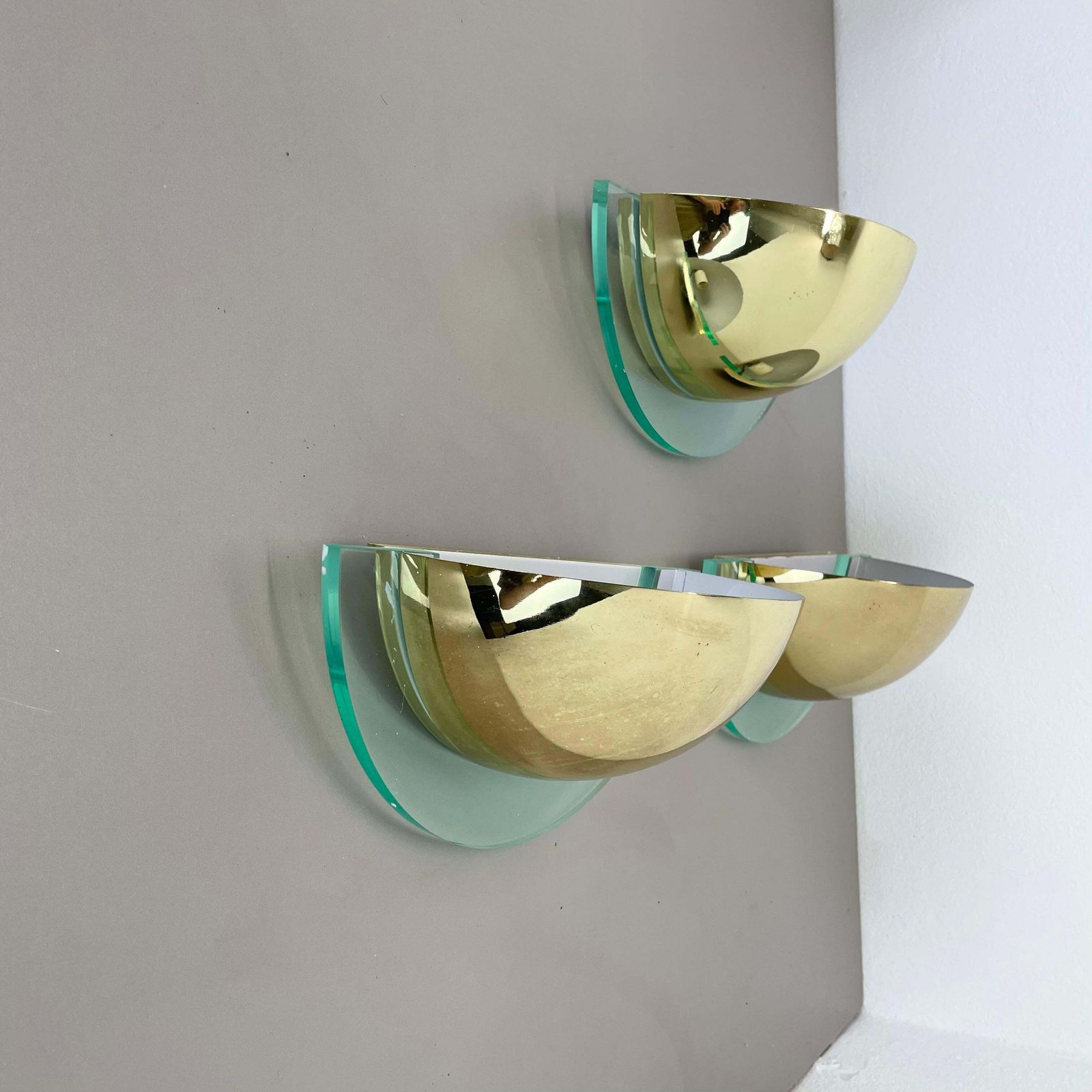 photo buy Set Of 3 Metal + Acryl Glass Post Modern Wall Light By Hustadt Leuchten, 1980s