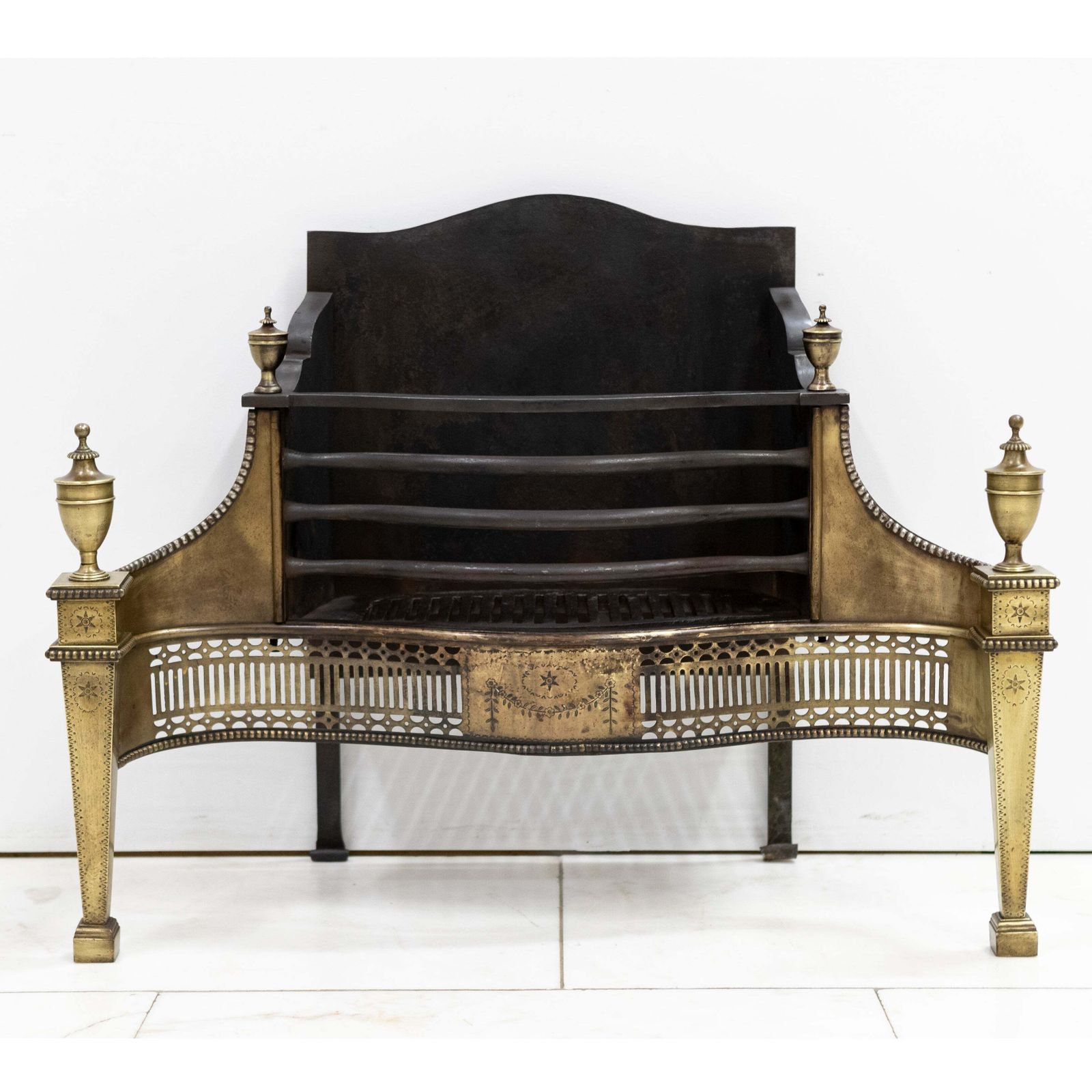 photo buy Splendid Antique Georgian Fire Basket With Brass Finials