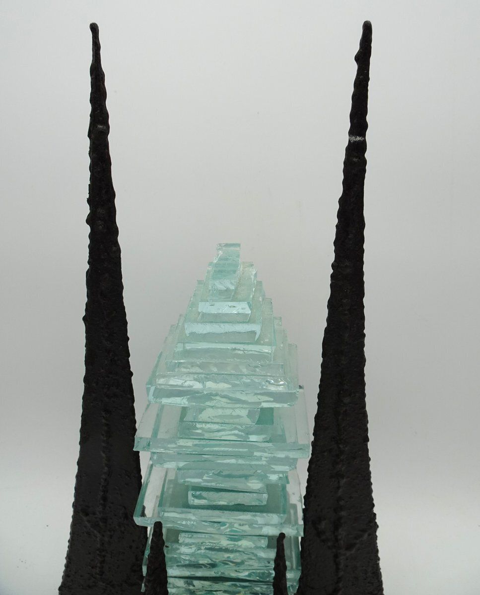 Modernist Abstract Glass And Wrought Iron Art Sculpture, 1980s photo vintage