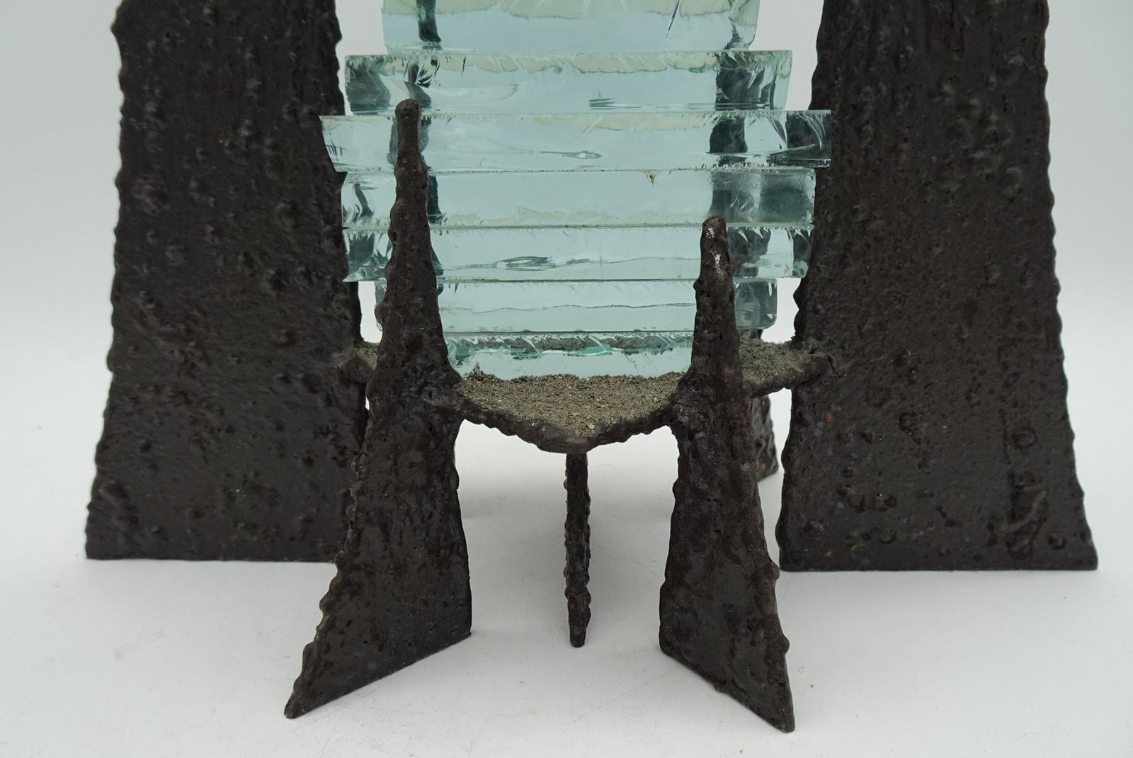 photo furniture Modernist Abstract Glass And Wrought Iron Art Sculpture, 1980s