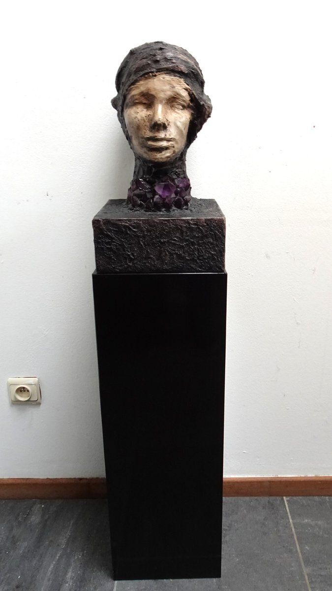 Large Brutalist Bust Sculpture With Amethyst By Marc D'haenens, 1970s