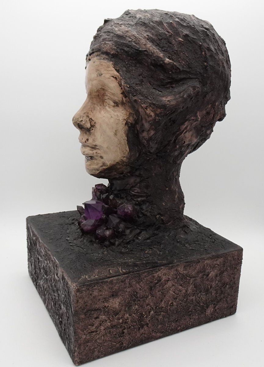 Large Brutalist Bust Sculpture With Amethyst By Marc D'haenens, 1970s photo vinterior