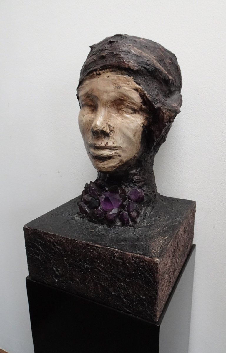 Art Large Brutalist Bust Sculpture With Amethyst By Marc D'haenens, 1970s photo