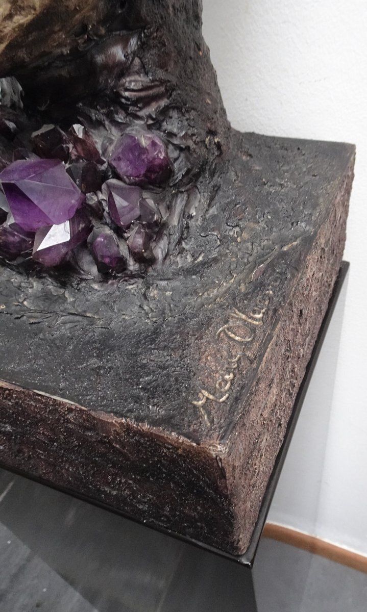 photo buy Large Brutalist Bust Sculpture With Amethyst By Marc D'haenens, 1970s