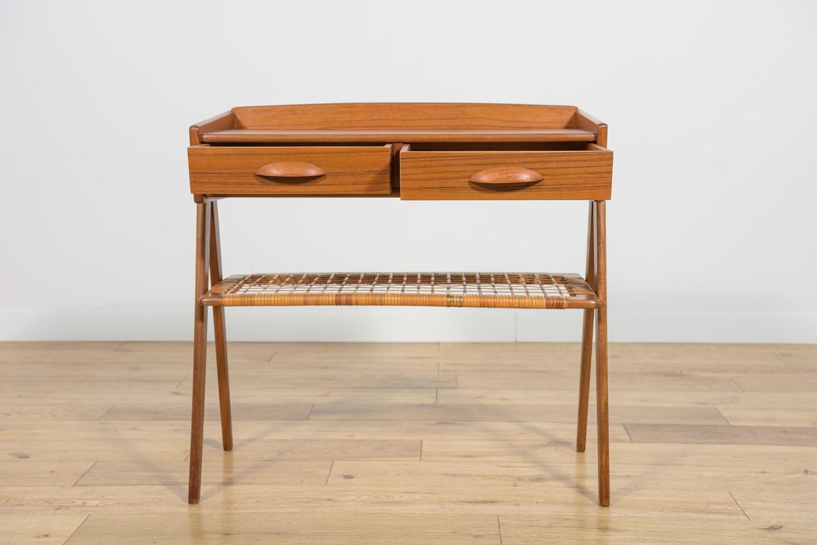 Mid Century Teak And Rattan Console Table From Søren Rasmussen, Denmark, 1960s photo Furniture