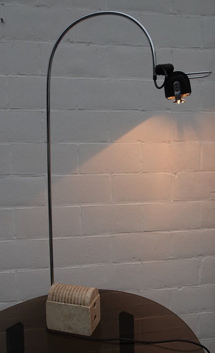 Vintage Arc Lamp In Chrome Plated And Travertine Marble By Targetti Sankey, 1980s photo buy