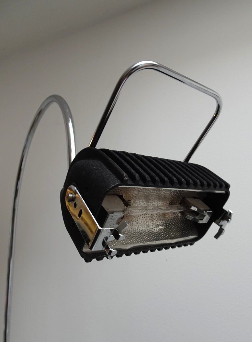 photo furniture Vintage Arc Lamp In Chrome Plated And Travertine Marble By Targetti Sankey, 1980s