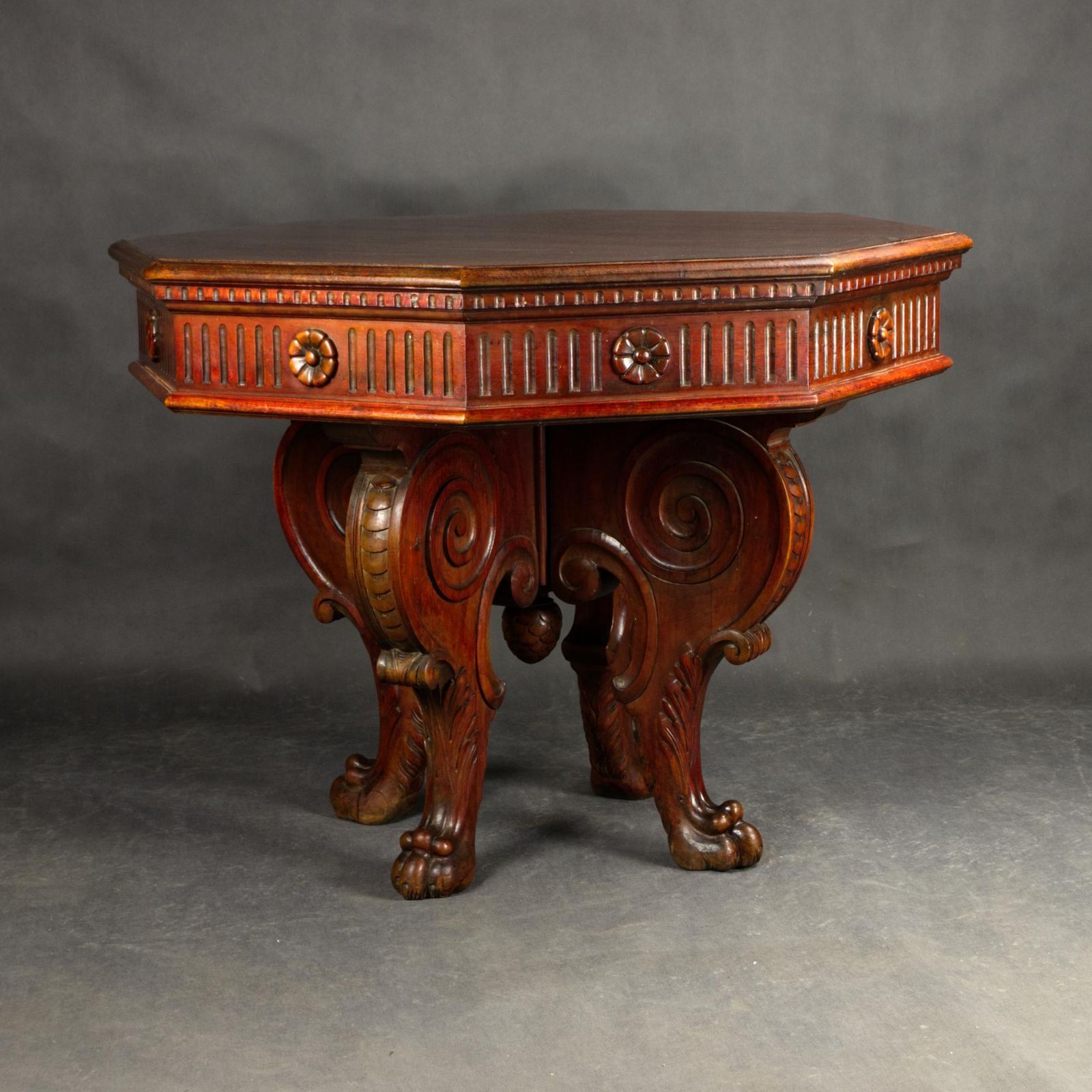 Italian Renaissance Revival Walnut Center Table, 19th Century photo for sale
