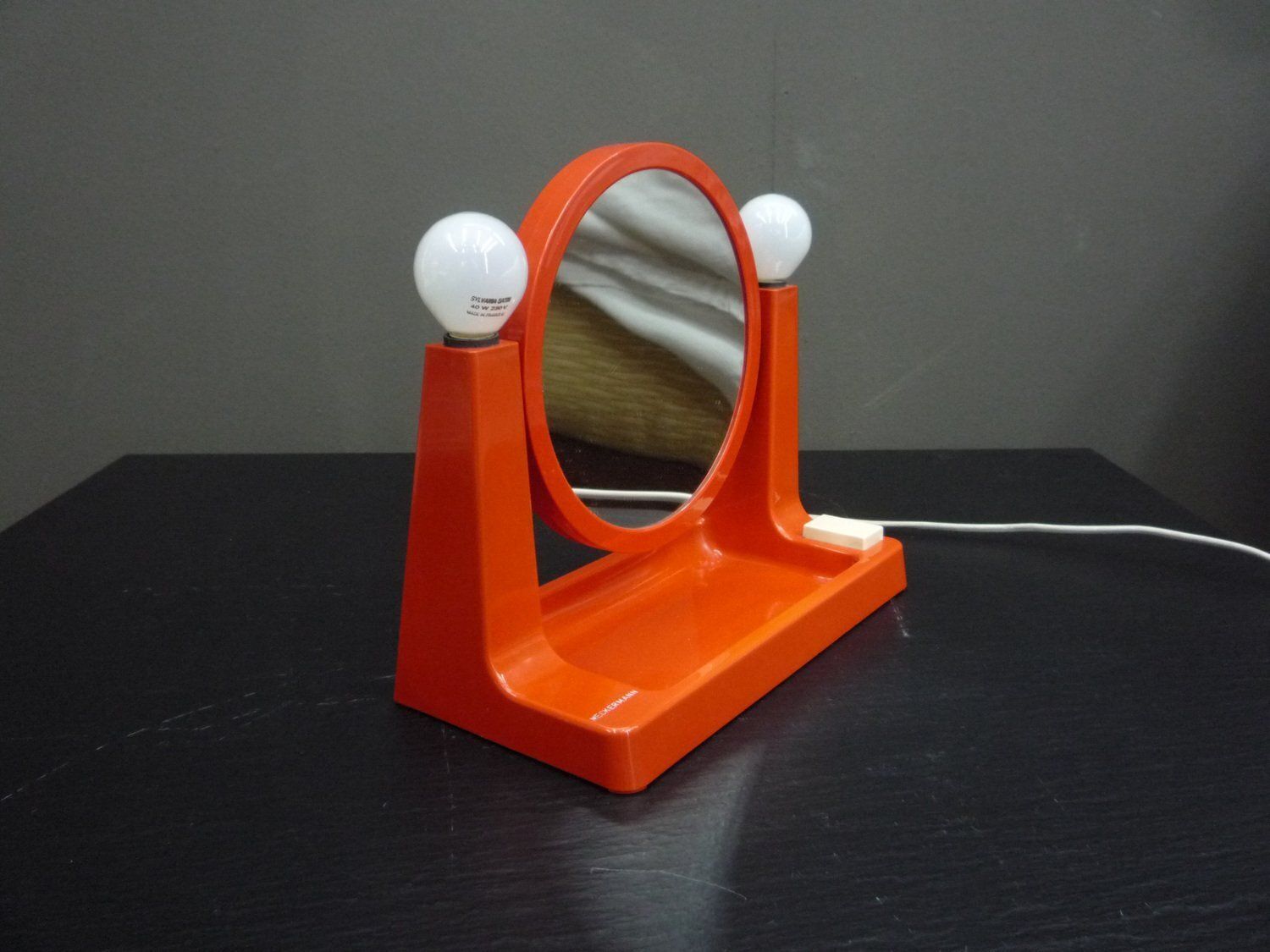 Space Age Orange Plastic Makeup Mirror With Lighting By Neckermann, 1970s